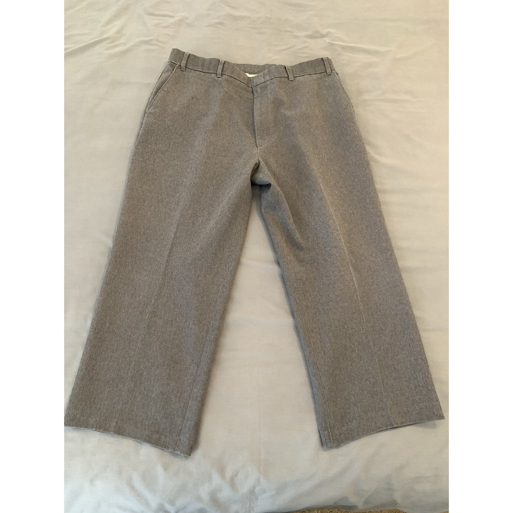 Vintage Levi's Action Slacks Pants Mens 36x24 Gray Polyester Dress USA Cut Hem